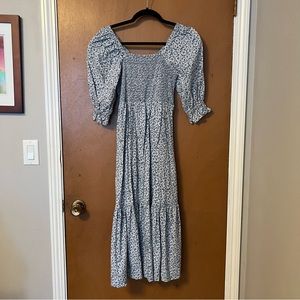 FLORAL ELBOW-SLEEVE SMOCKED MADEWELL MIDI DRESS